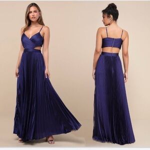 Lulus Got the Glam Blueish-Purple Pleated Cutout Long Maxi Dress, Size M, NWT